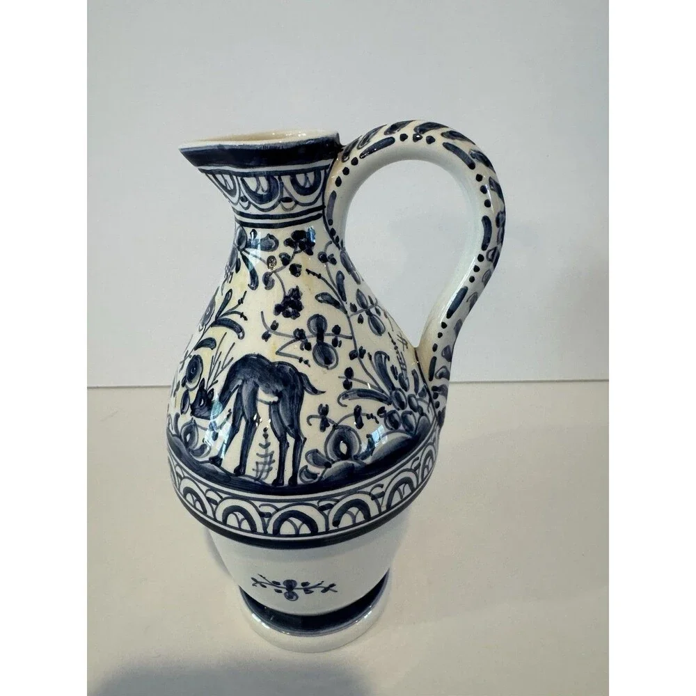 Ceramica Coimbra Blue/White Hand Painted Ceramic Pitcher 1.5L 354 6 inch